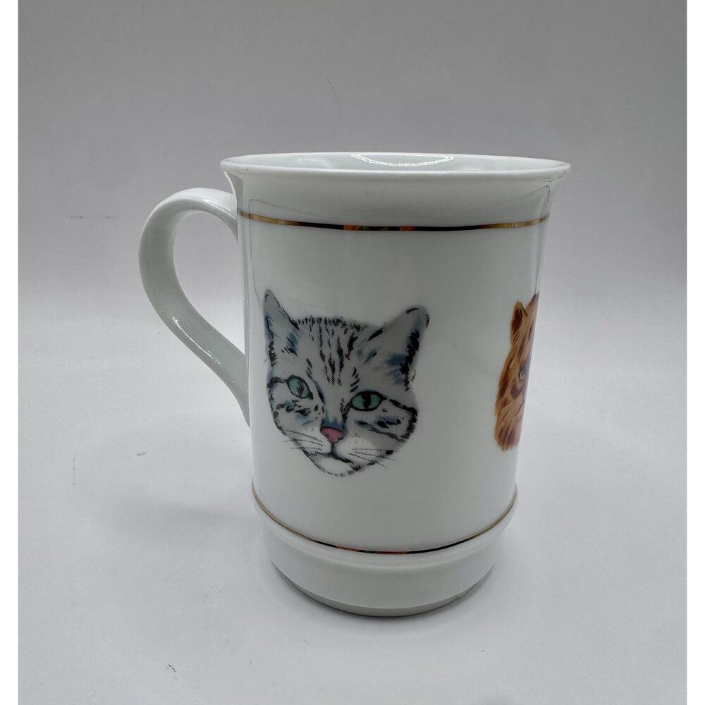 Vintage Style Cat Face Porcelain Mug Gold Trim Pedestal Base Coffee Cup